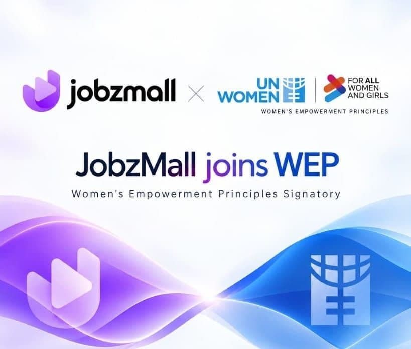 JobzMall, UN Women, and Women's Empowerment Principles logos above the line JobzMall joins WEP.